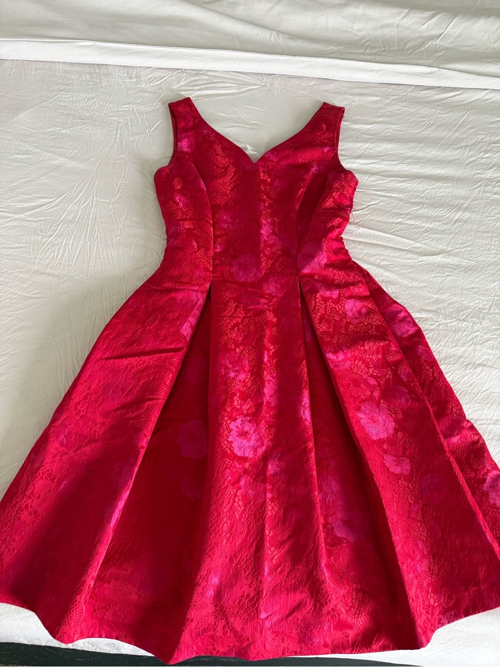Red Floral Jacquard Midi Fit-and-Flare Dress